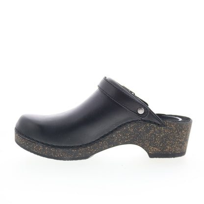 Aetrex Beckie LC200W Womens Black Leather Hook & Loop Heeled Sandals Shoes