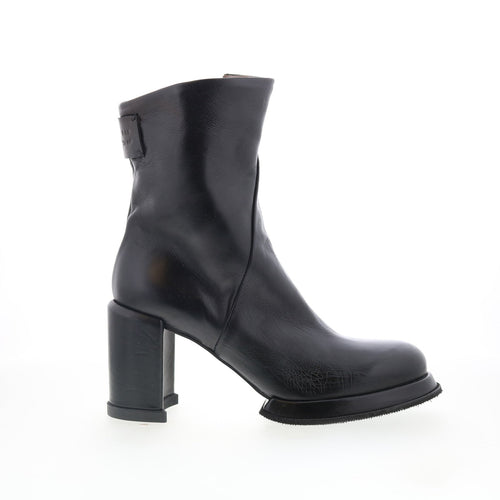 Leti Womens Black Leather Zipper Ankle & Booties Boots