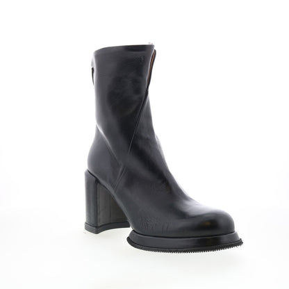 Leti Womens Black Leather Zipper Ankle & Booties Boots