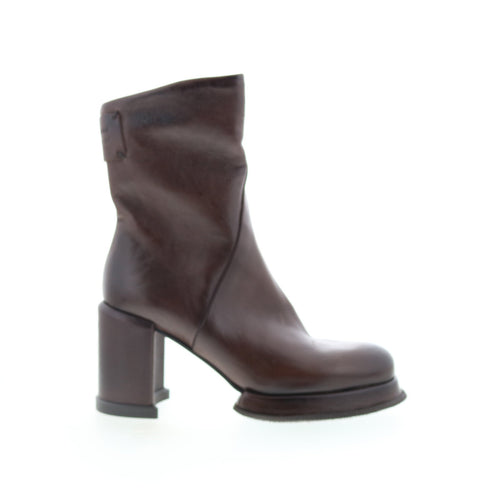 Leti Womens Brown Leather Zipper Ankle & Booties Boots