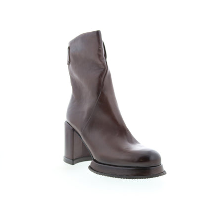 Leti Womens Brown Leather Zipper Ankle & Booties Boots