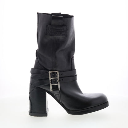 Lil Womens Black Leather Slip On Casual Dress Boots