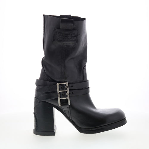 Lil Womens Black Leather Slip On Casual Dress Boots