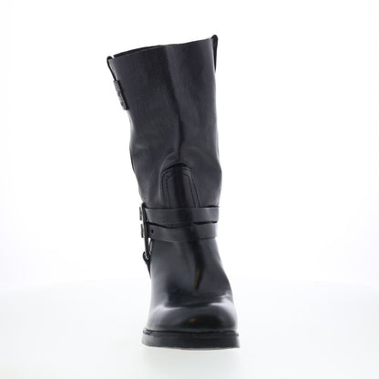 Lil Womens Black Leather Slip On Casual Dress Boots