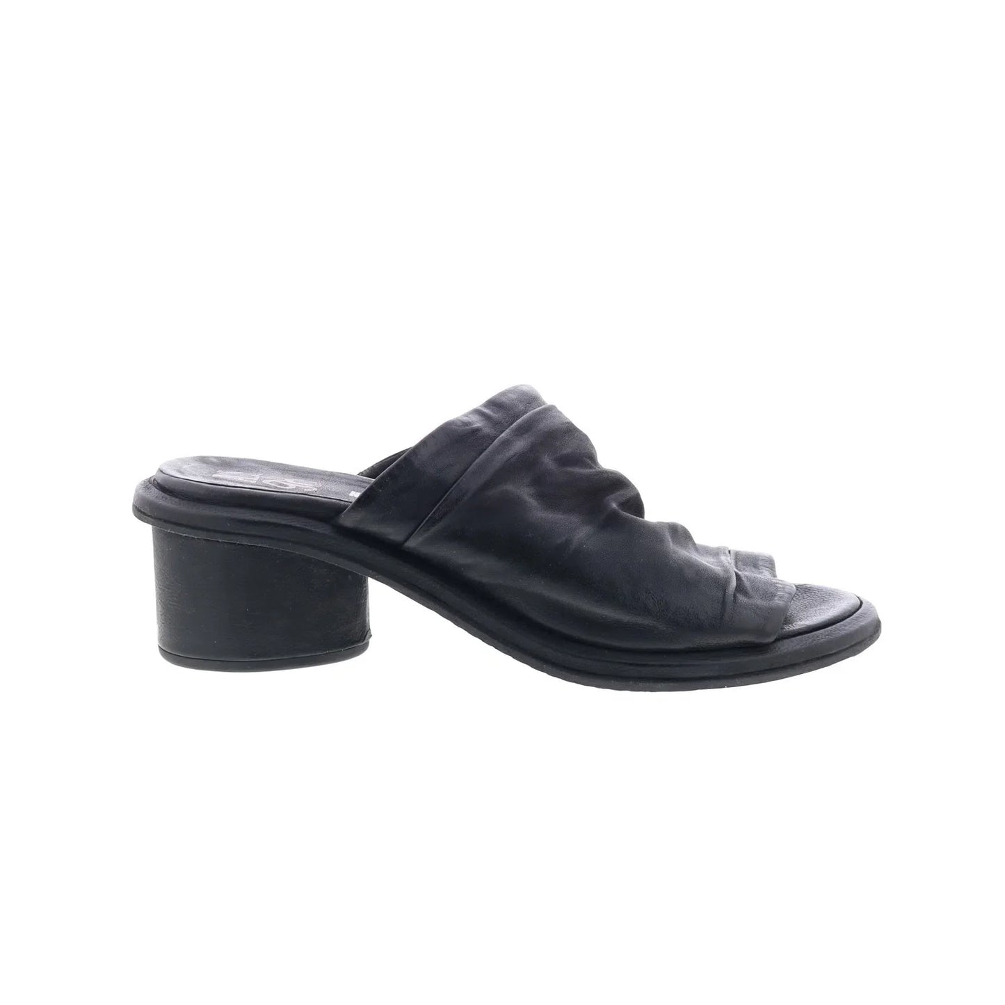 Lior Womens Black Leather Slip On Heeled Sandals Shoes