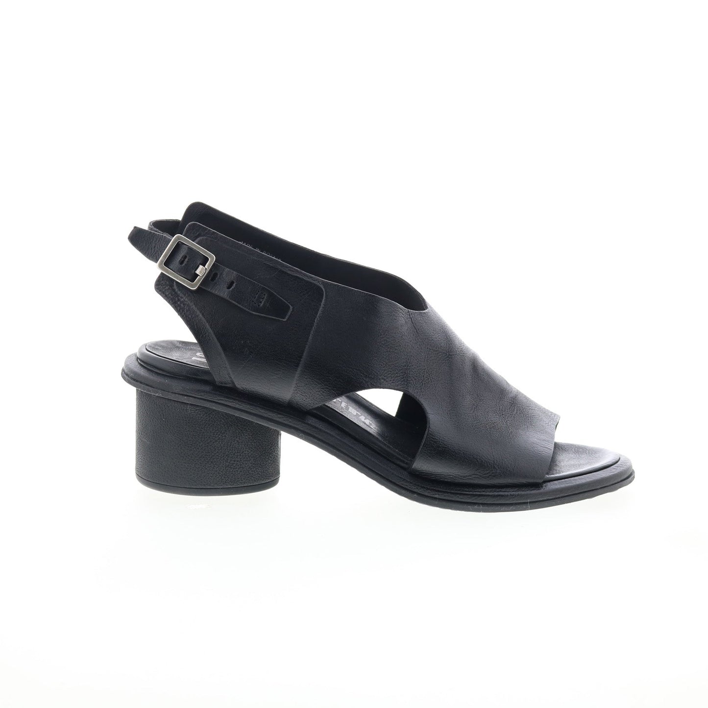 Lucca Womens Black Leather Hook & Loop Heeled Sandals Shoes