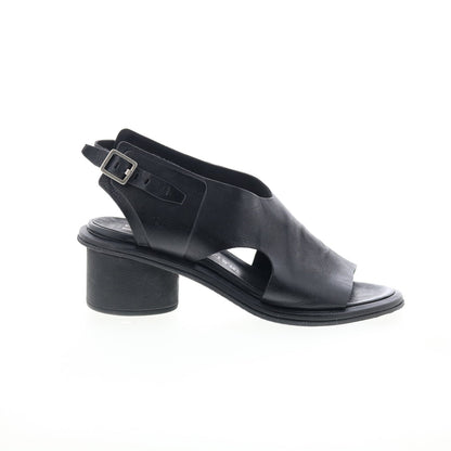 Lucca Womens Black Leather Hook & Loop Heeled Sandals Shoes