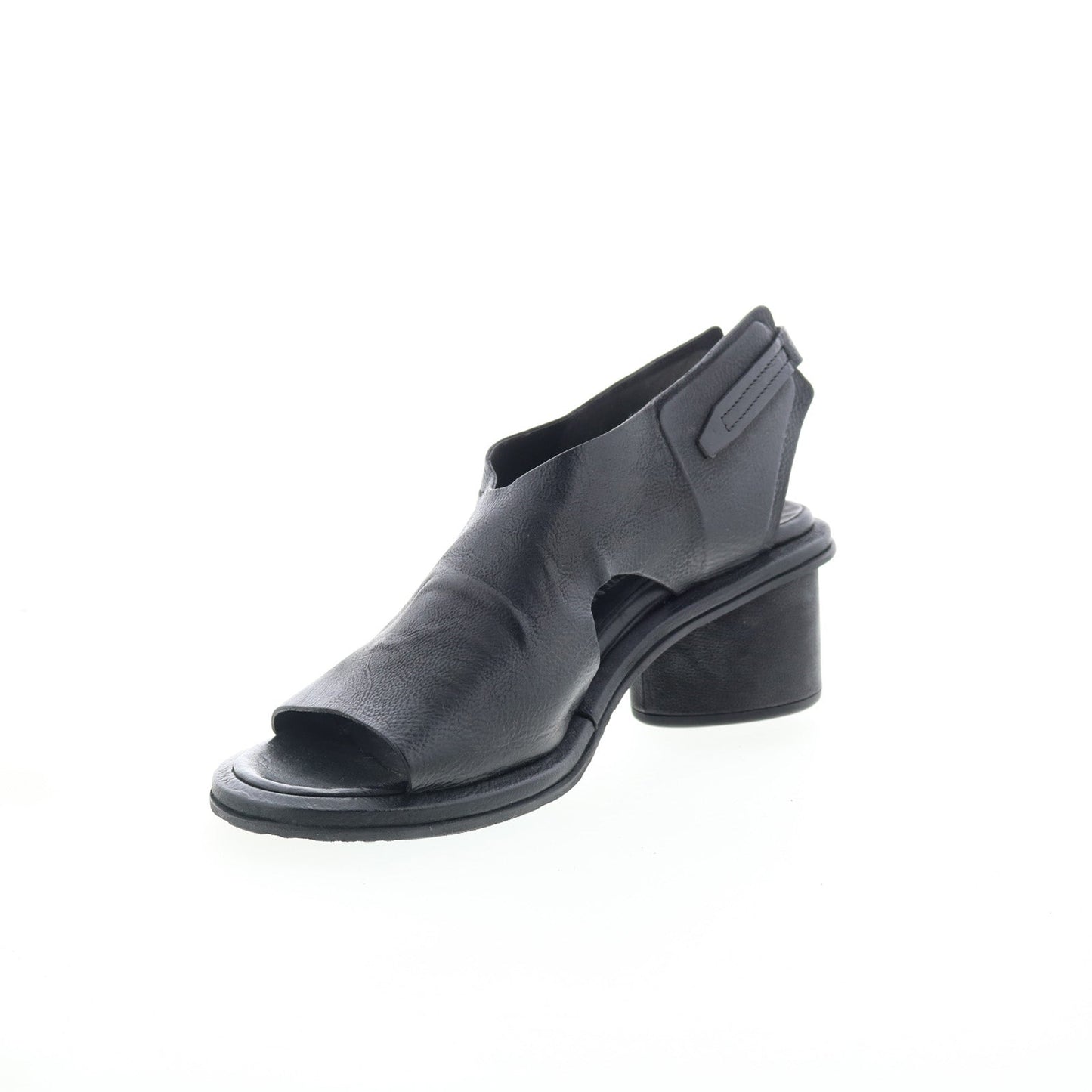 Lucca Womens Black Leather Hook & Loop Heeled Sandals Shoes