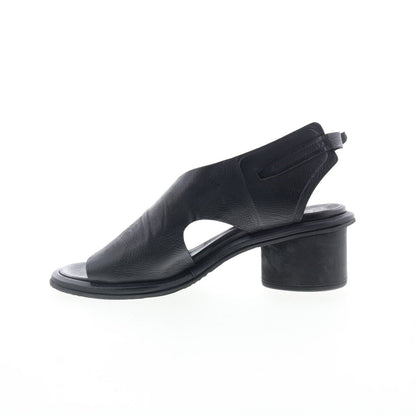 Lucca Womens Black Leather Hook & Loop Heeled Sandals Shoes