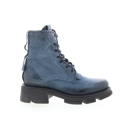 Lukie Womens Blue Leather Lace Up Casual Dress Boots