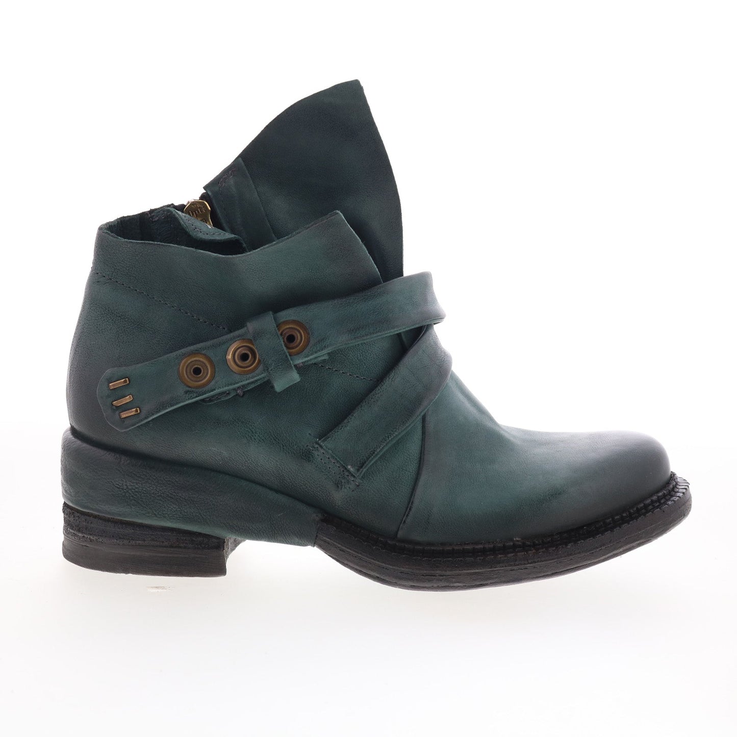 Martina Womens Green Leather Zipper Ankle & Booties Boots