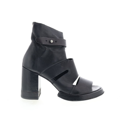 Mattie Womens Black Leather Zipper Heeled Sandals Shoes