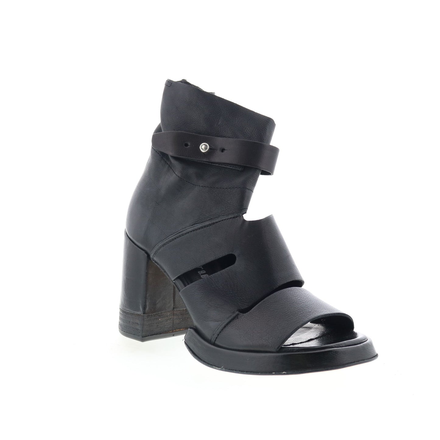 Mattie Womens Black Leather Zipper Heeled Sandals Shoes