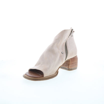 Naldo Womens Beige Leather Zipper Heeled Sandals Shoes
