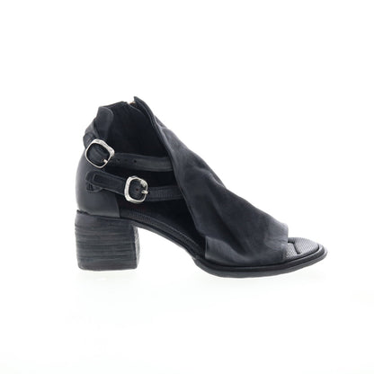 Naldo Womens Black Leather Zipper Heeled Sandals Shoes