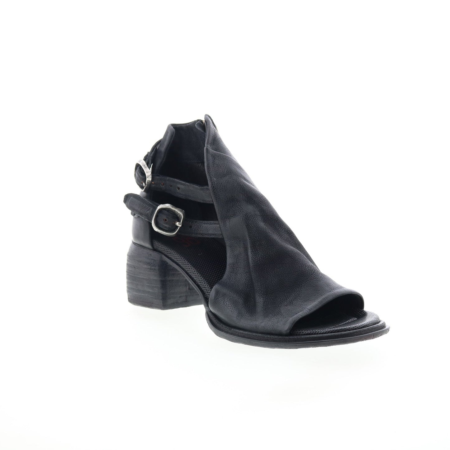 Naldo Womens Black Leather Zipper Heeled Sandals Shoes
