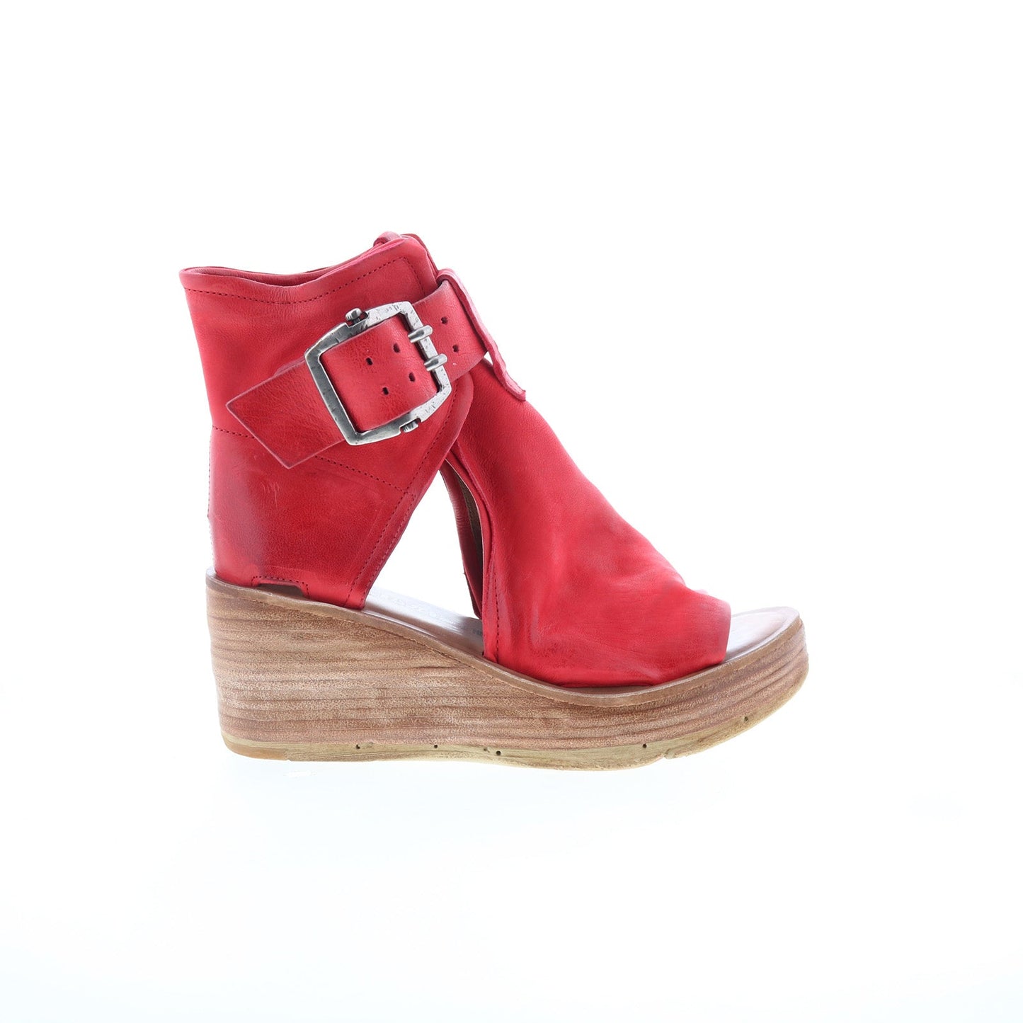 Naya Womens Red Leather Hook & Loop Wedges Sandals Shoes