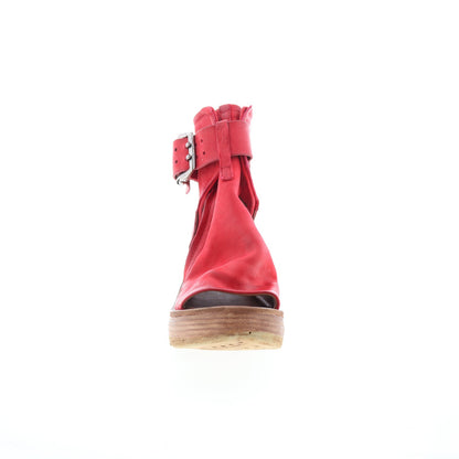 Naya Womens Red Leather Hook & Loop Wedges Sandals Shoes