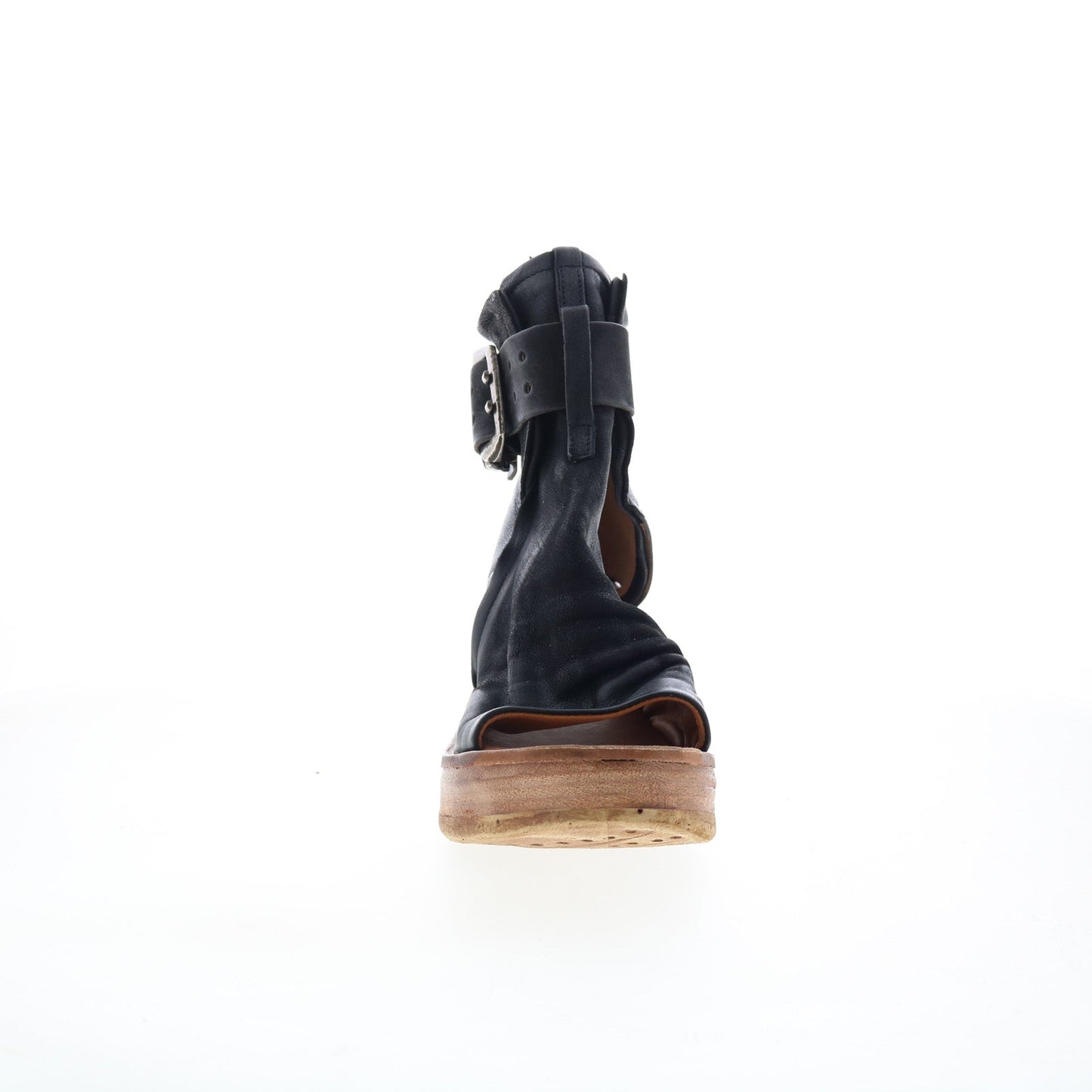 Naya Womens Black Leather Hook & Loop Wedges Sandals Shoes