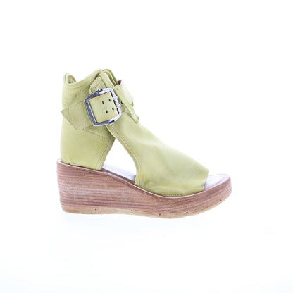 Naya Womens Green Leather Hook & Loop Wedges Sandals Shoes