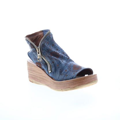 Naylor Floral Womens Blue Leather Zipper Wedges Sandals Shoes
