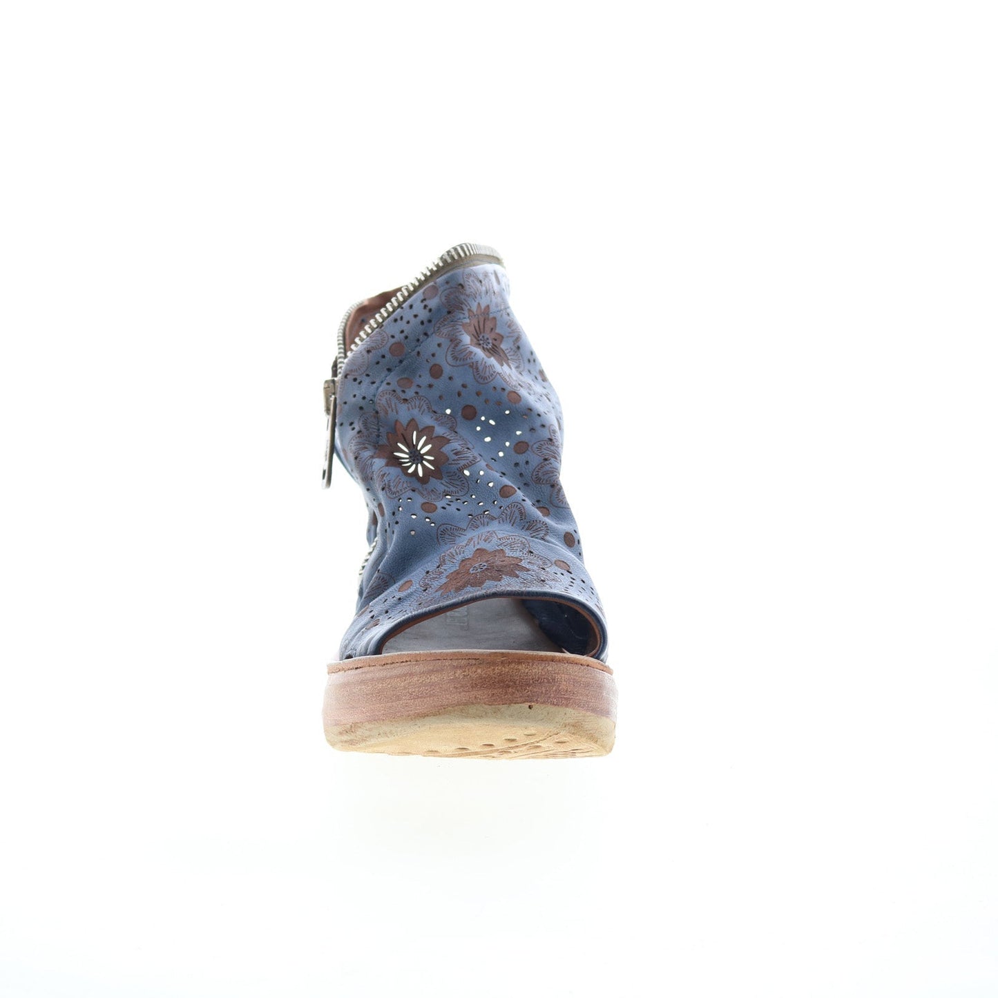 Naylor Floral Womens Blue Leather Zipper Wedges Sandals Shoes