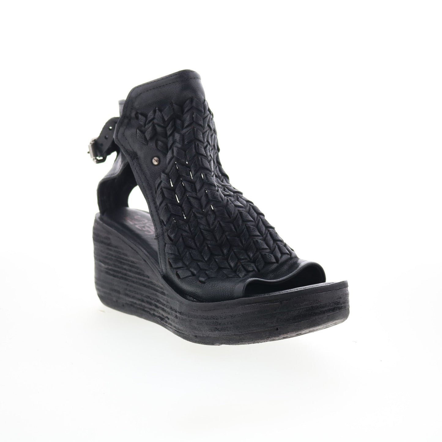 Newbury Womens Black Leather Hook & Loop Wedges Sandals Shoes