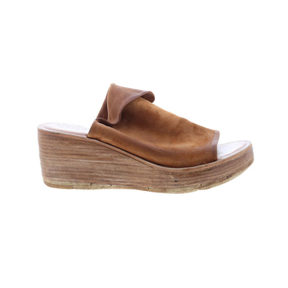 Niels Womens Brown Leather Slip On Wedges Sandals Shoes