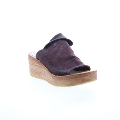 Niels Womens Burgundy Leather Slip On Wedges Sandals Shoes