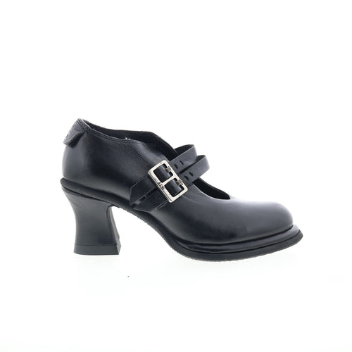 Nita Womens Black Leather Hook & Loop Pumps Heels Shoes