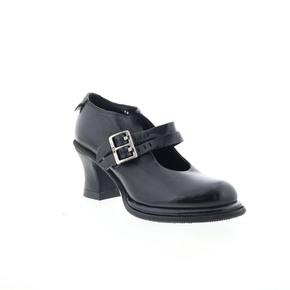 Nita Womens Black Leather Hook & Loop Pumps Heels Shoes