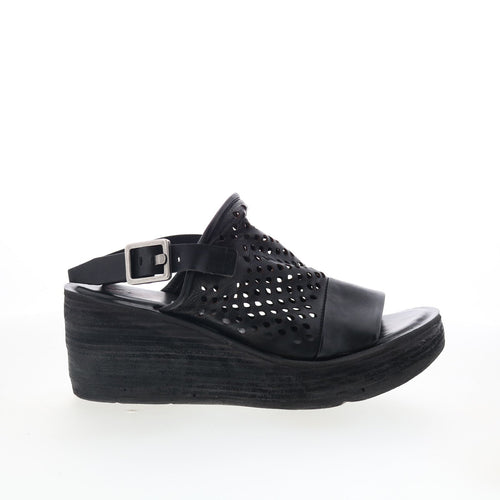 Normie Womens Black Leather Hook & Loop Wedges Sandals Shoes