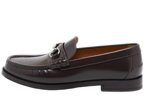Brown Leather Horsebit Slip On Loafers