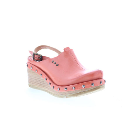 Puck Womens Orange Leather Hook & Loop Wedges Sandals Shoes
