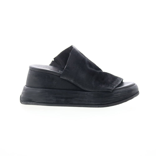 Rafe Womens Black Leather Slip On Platform Sandals Shoes