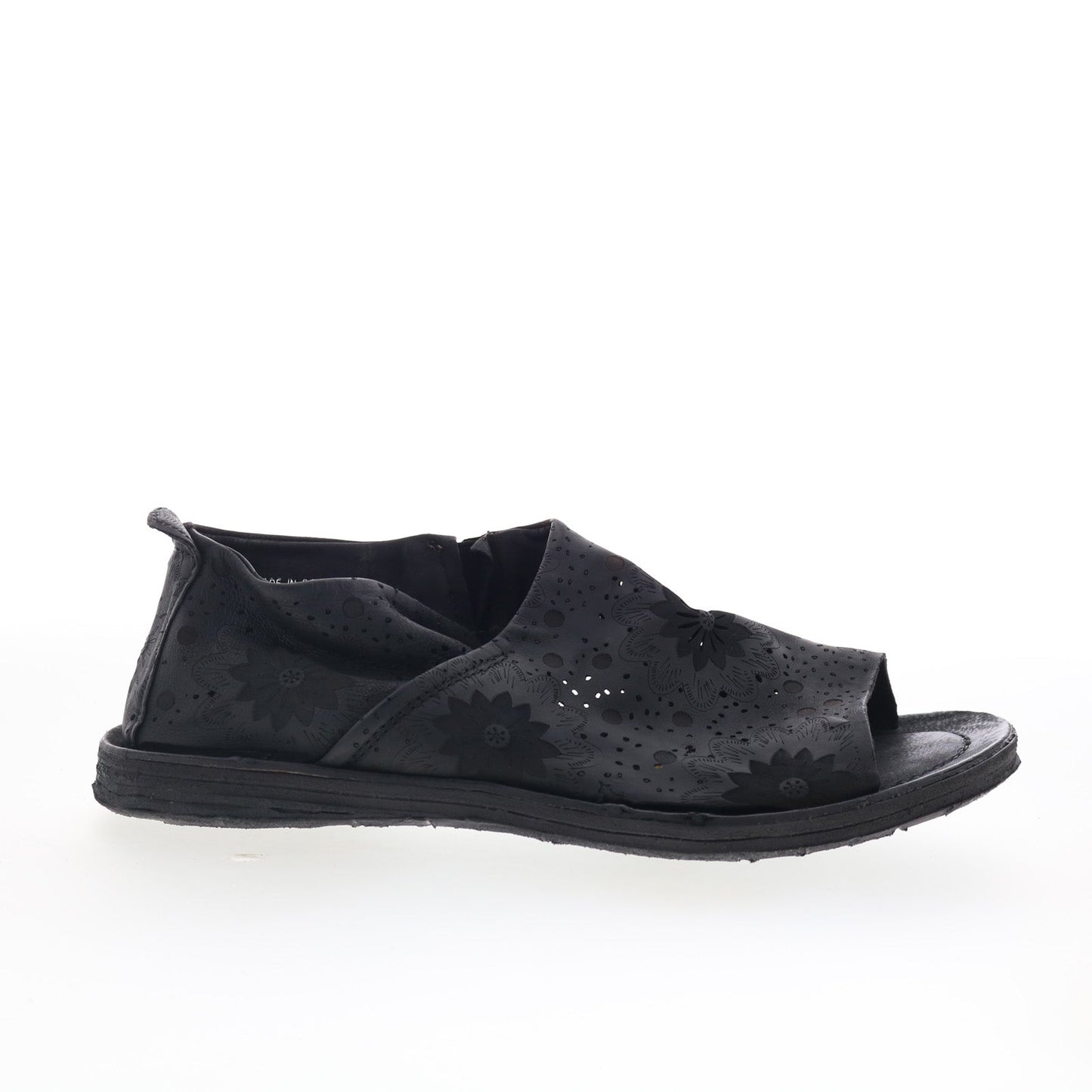 Reiley Floral Womens Black Leather Slip On Strap Sandals Shoes