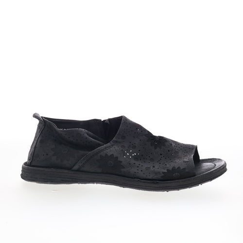 Reiley Floral Womens Black Leather Slip On Strap Sandals Shoes
