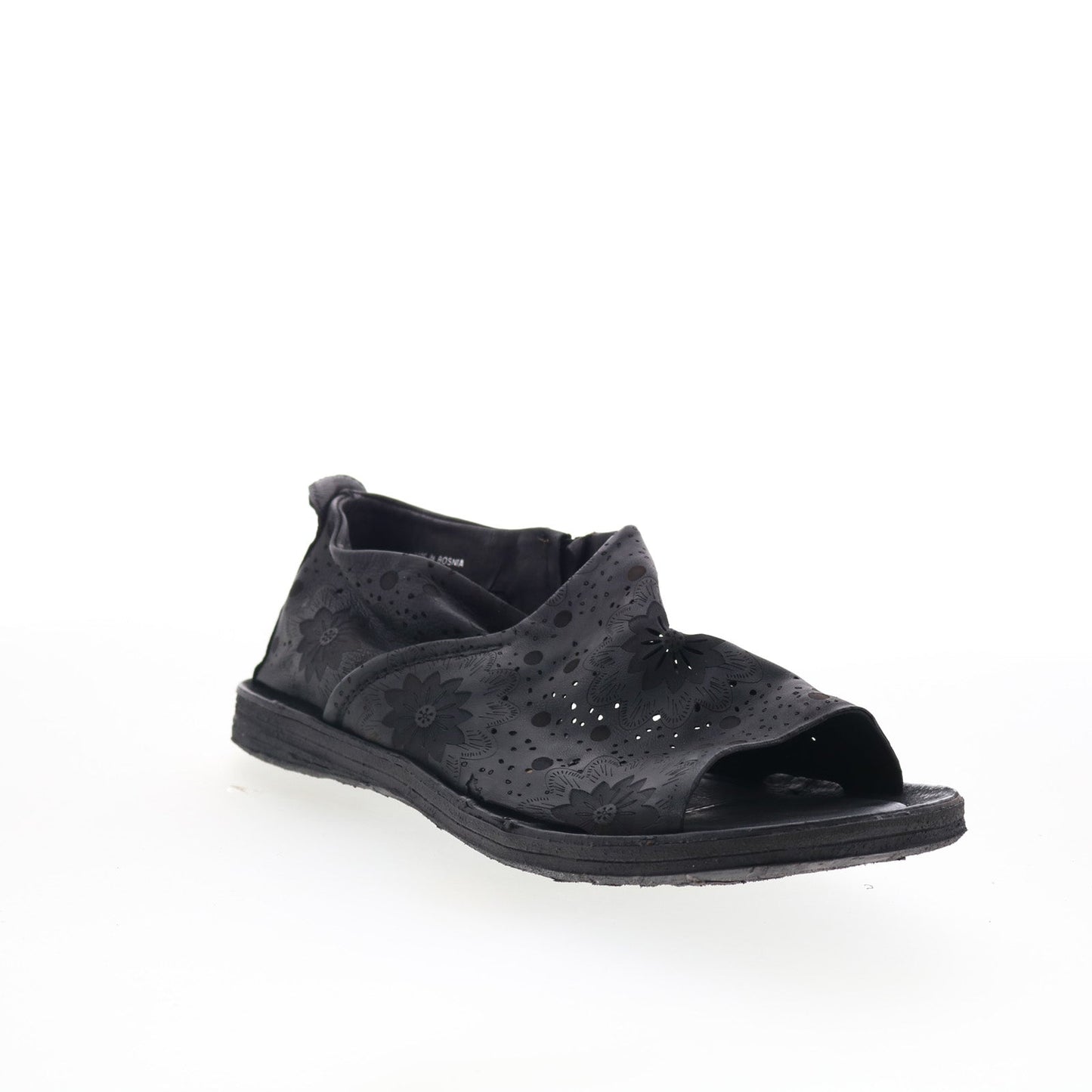 Reiley Floral Womens Black Leather Slip On Strap Sandals Shoes