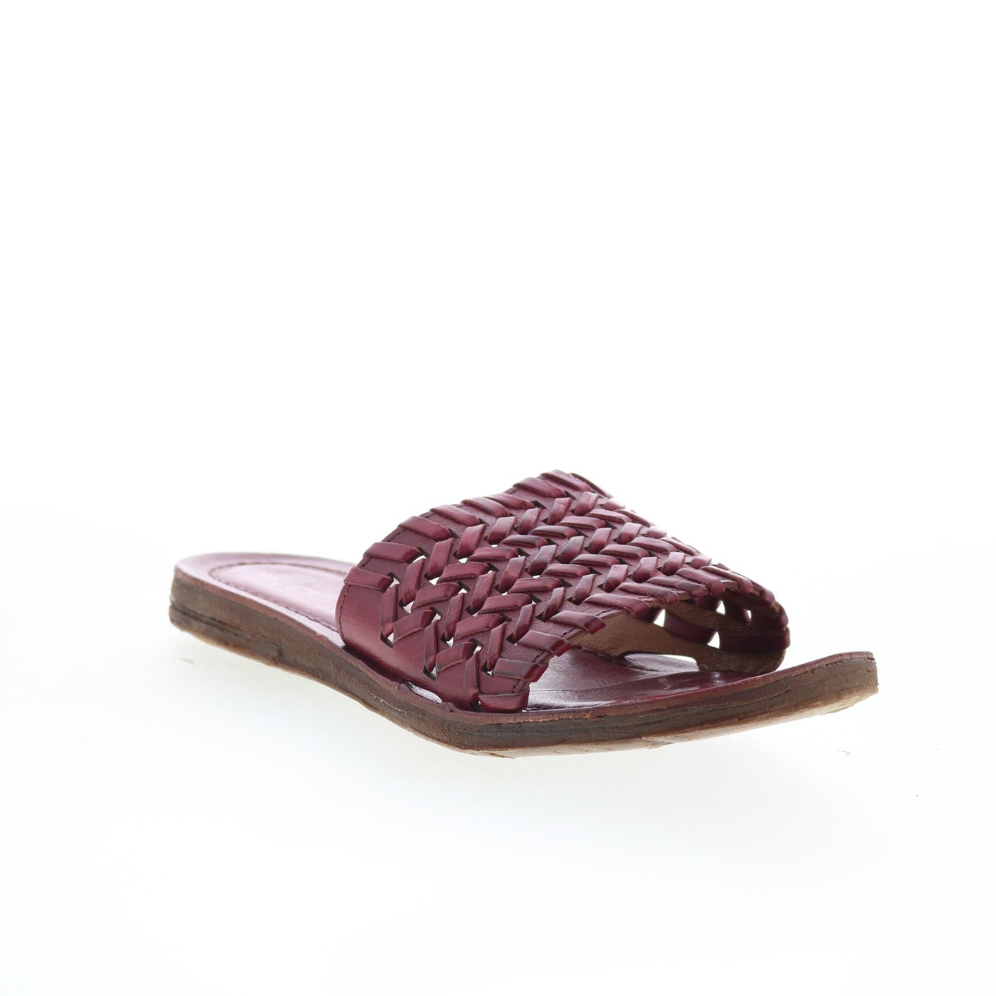 Rex Womens Burgundy Leather Slip On Slides Sandals Shoes