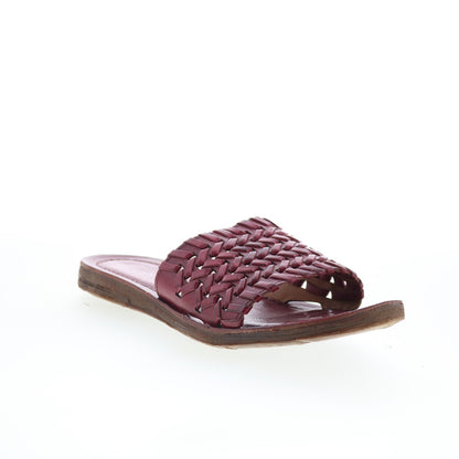 Rex Womens Burgundy Leather Slip On Slides Sandals Shoes