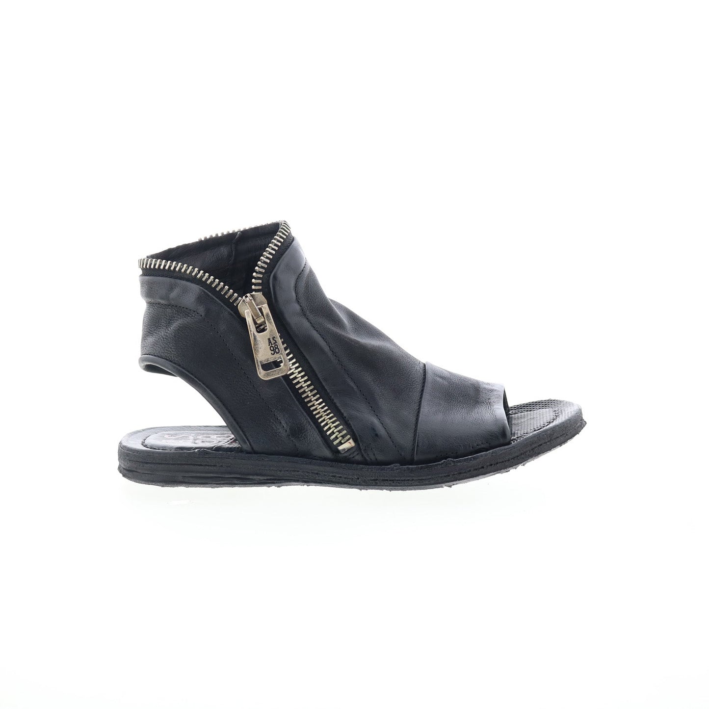 Ritchie Womens Black Leather Zipper Mule Flats Shoes