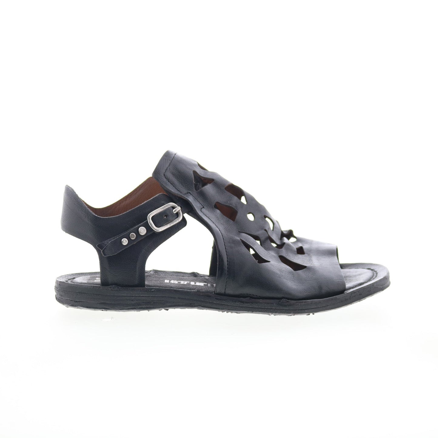 Rogan Womens Black Leather Hook & Loop Strap Sandals Shoes