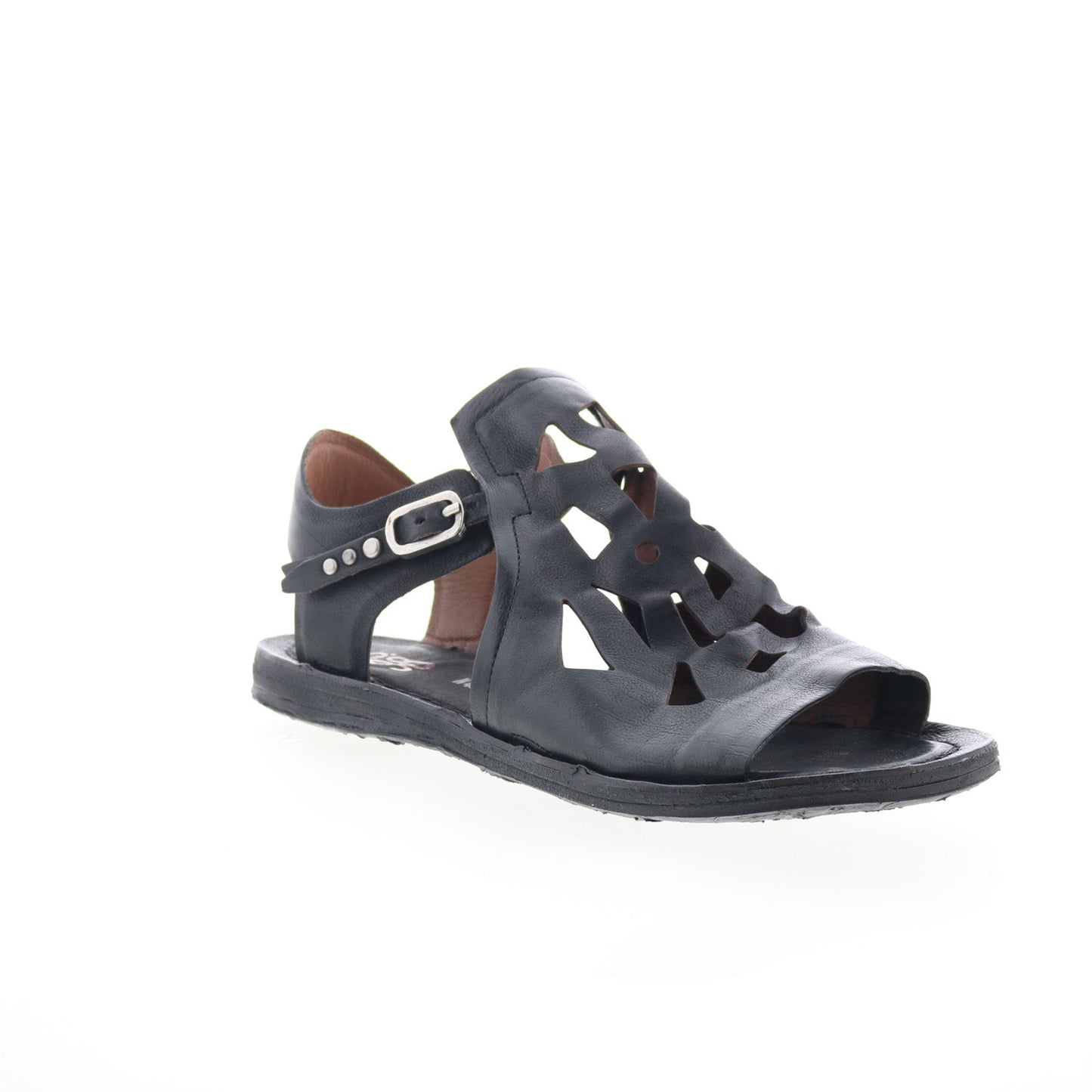 Rogan Womens Black Leather Hook & Loop Strap Sandals Shoes