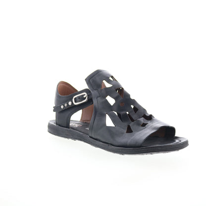 Rogan Womens Black Leather Hook & Loop Strap Sandals Shoes