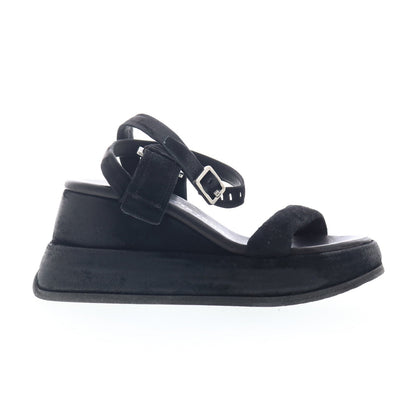 Rooney Womens Black Leather Hook & Loop Platform Sandals Shoes