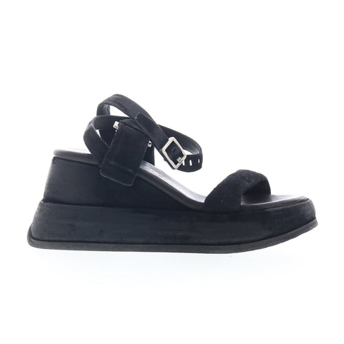 Rooney Womens Black Leather Hook & Loop Platform Sandals Shoes