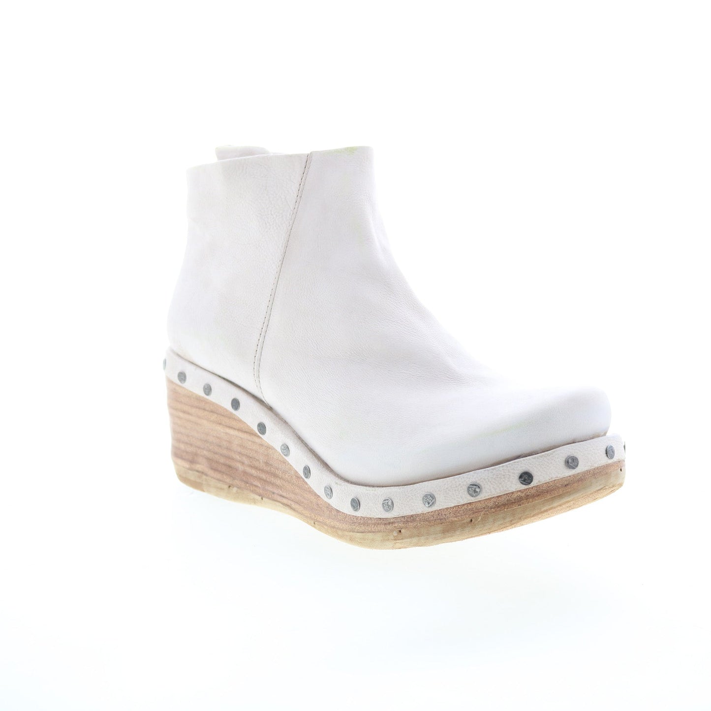 Savina Womens White Leather Zipper Ankle & Booties Boots
