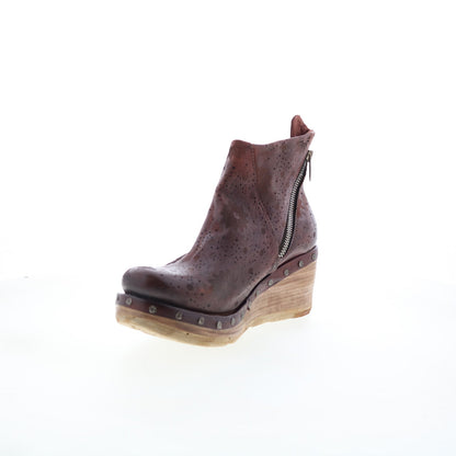 Savina Floral Womens Brown Leather Zipper Casual Dress Boots