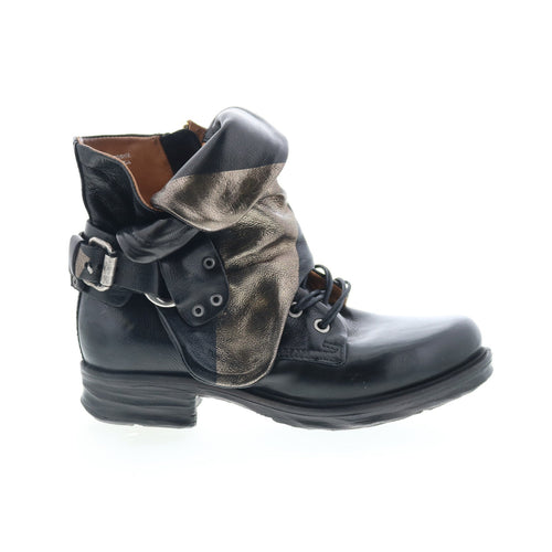 Sebby Womens Black Leather Hook & Loop Ankle & Booties Boots