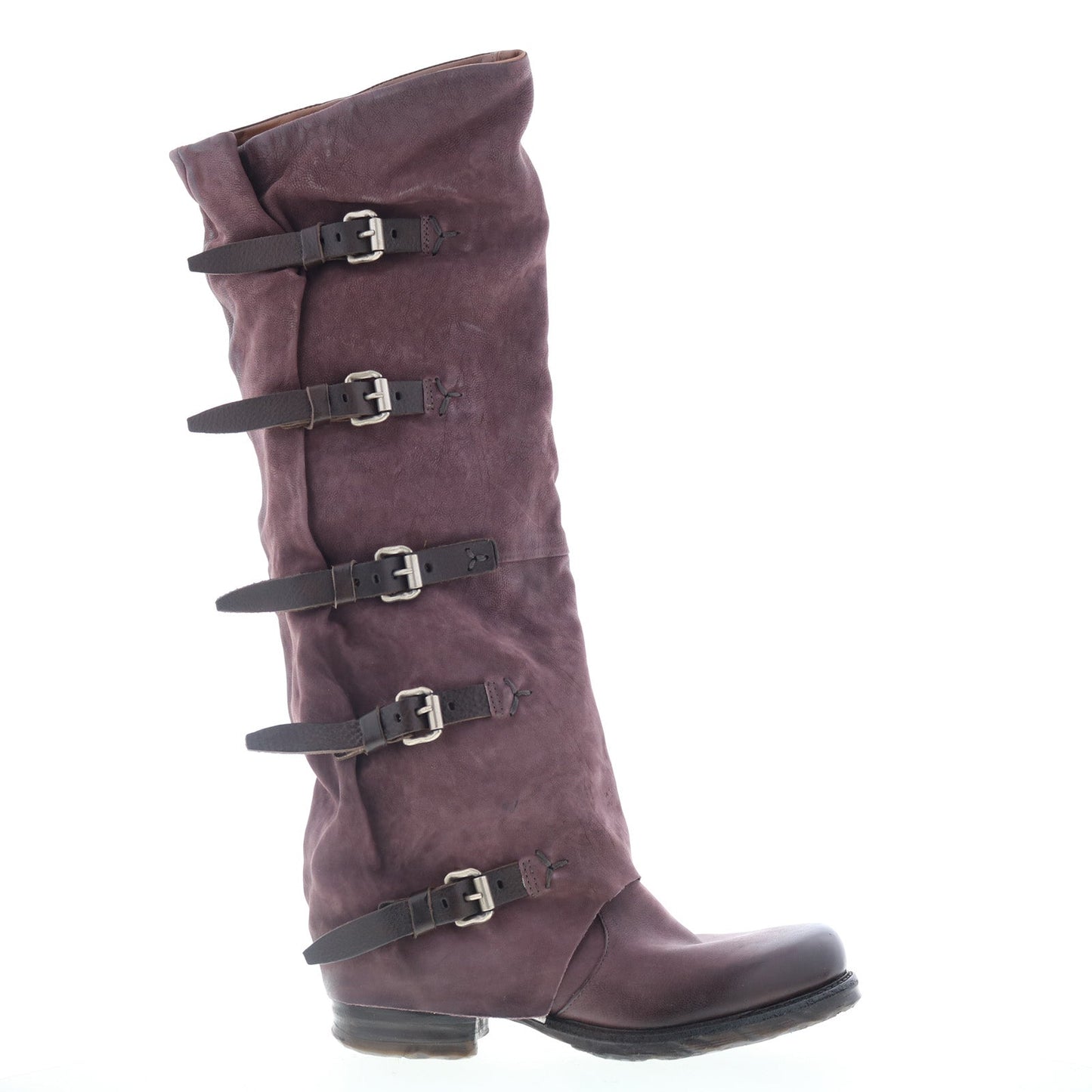 Shaylynn Womens Burgundy Leather Hook & Loop Knee High Boots